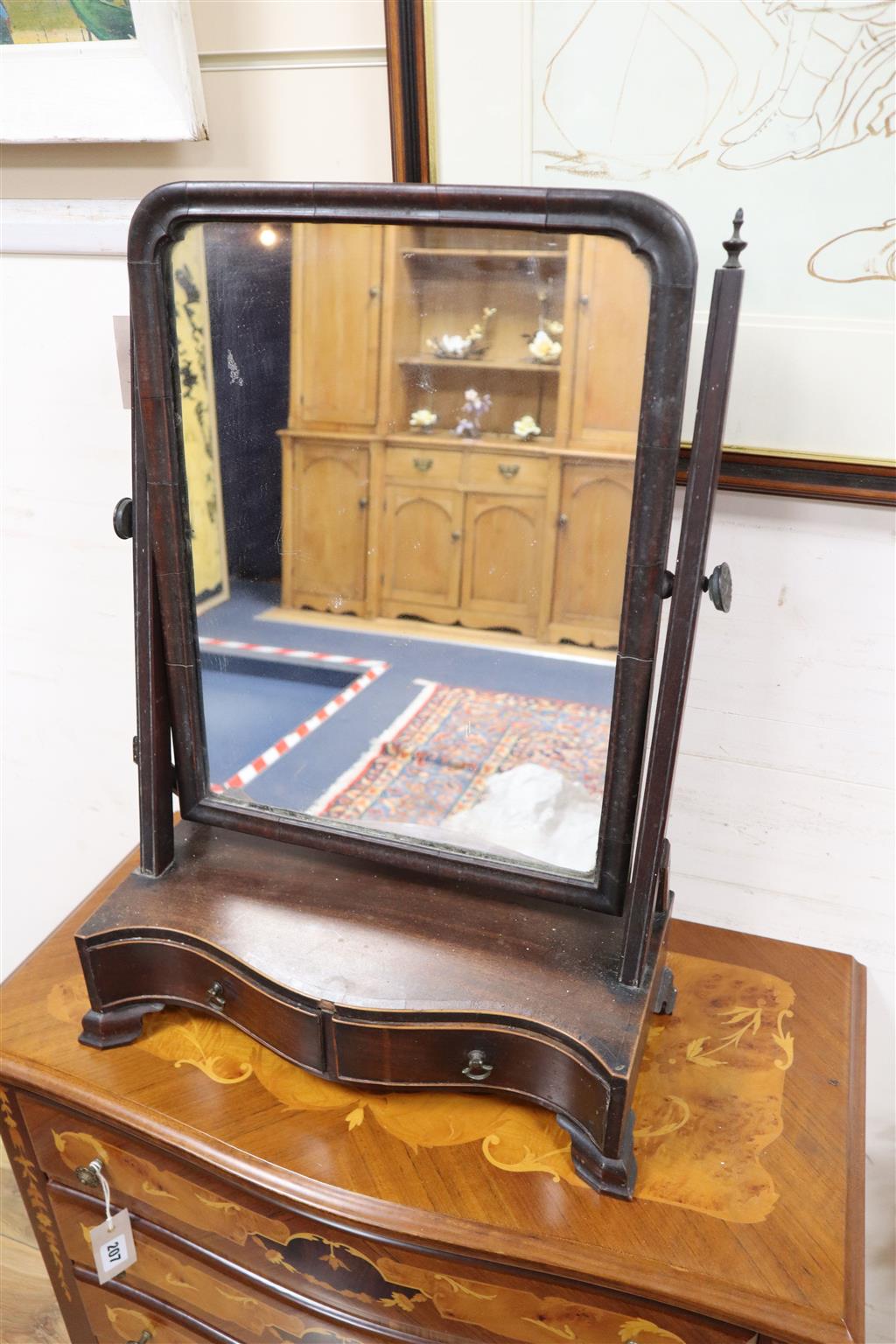 A George III mahogany toilet mirror, width 44cm, depth 20cm, height 65cm